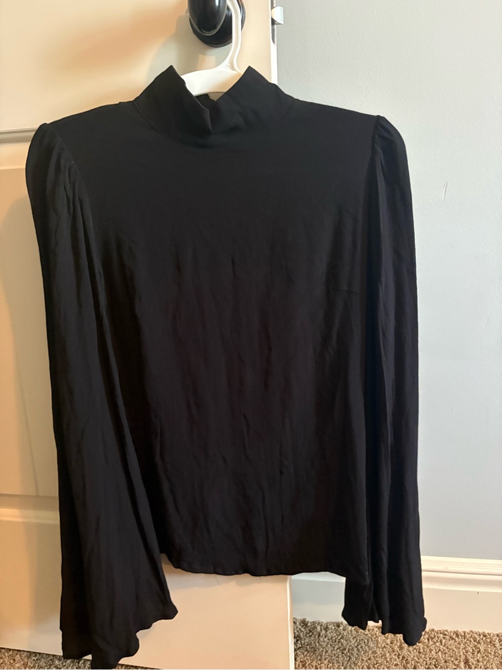 Black Mock Neck Long Sleeve Women's Top